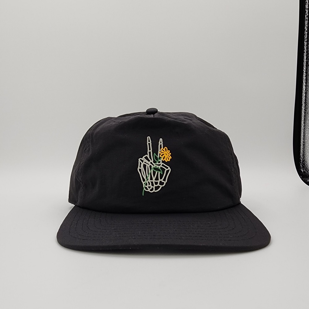 NEFF Pushing Up Daisies Hat Daily Flat Billed Strapback Black Nylon Cap NEW - Picture 12 of 16